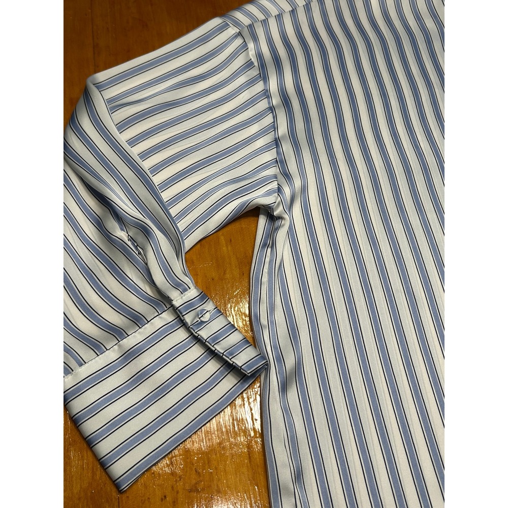 Zara Old Money Nautical Blue White Striped Satin Oversized Button Down Top - Picture 9 of 13